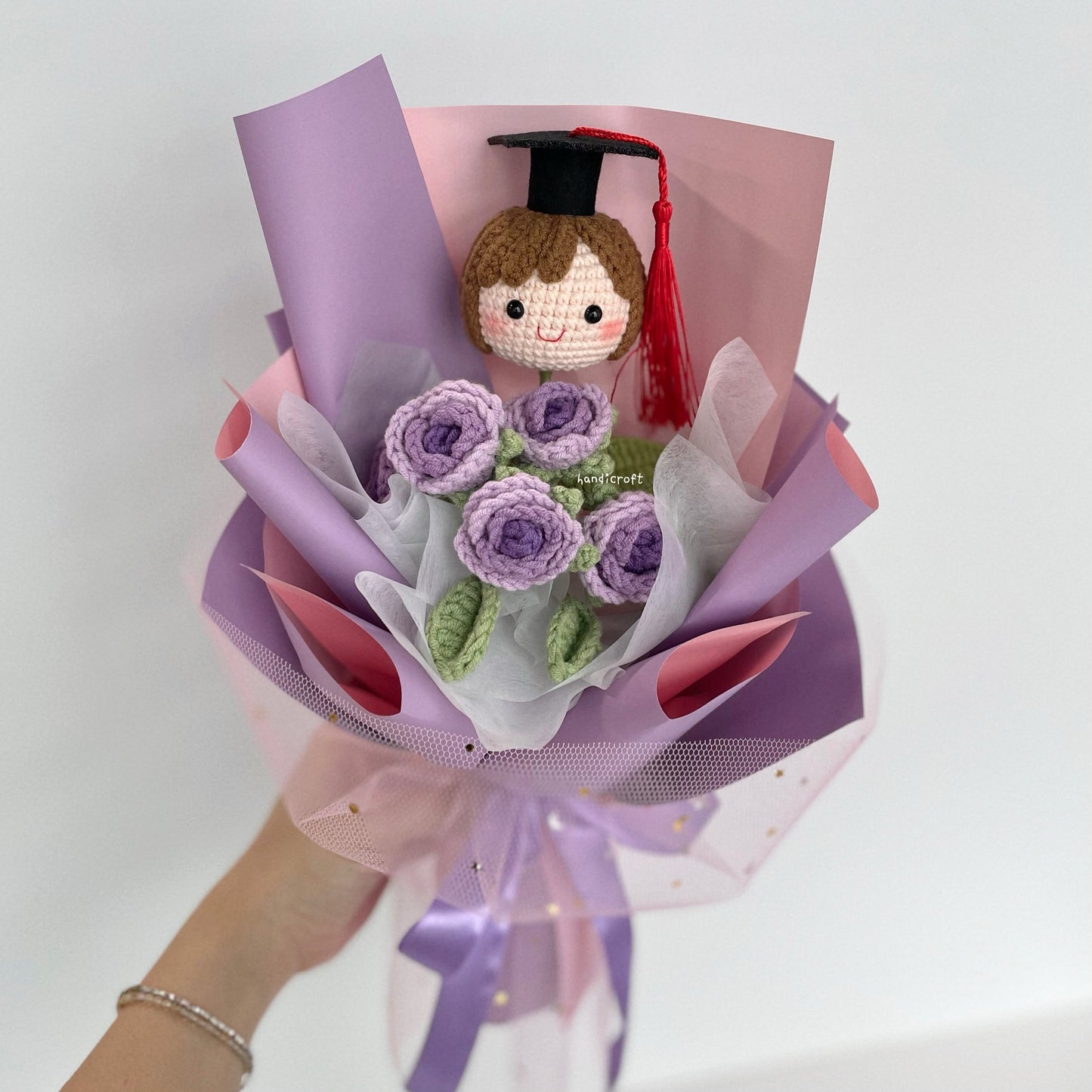 handicroft graduation flower bouquet grad & bloom girl with ombre purple flowers