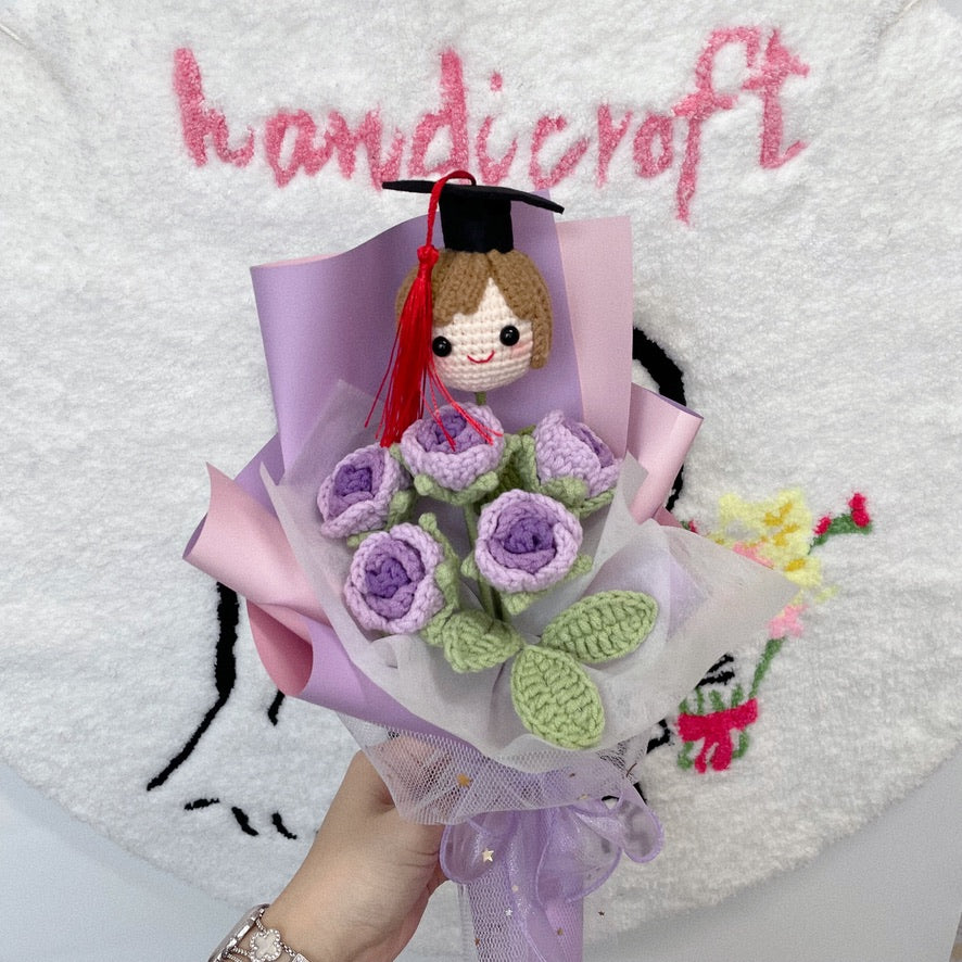 handicroft graduation flower bouquet grad & bloom girl with ombre purple flowers wrapped