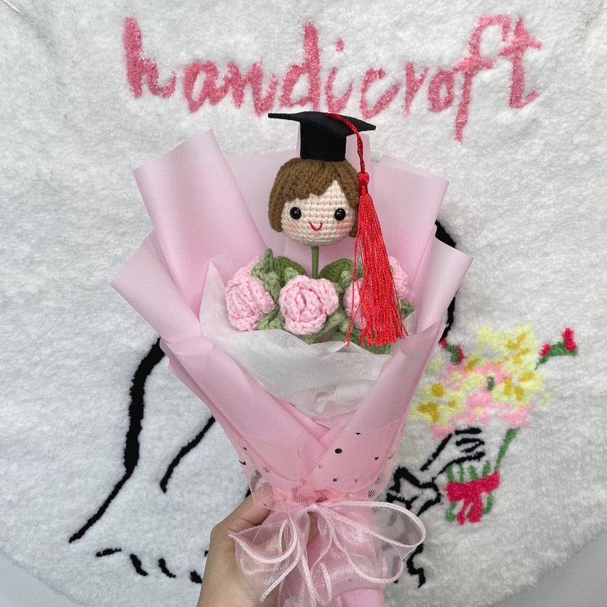 handicroft graduation flower bouquet grad & bloom girl with pink flowers