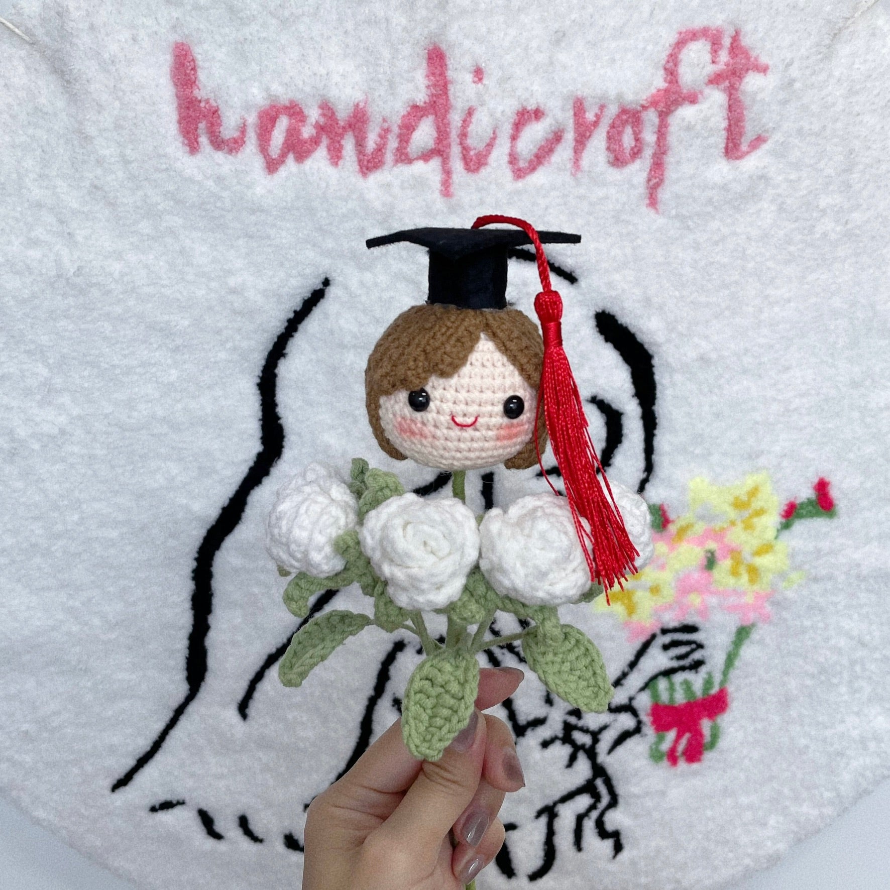 handicroft graduation flower bouquet grad & bloom girl with white flowers