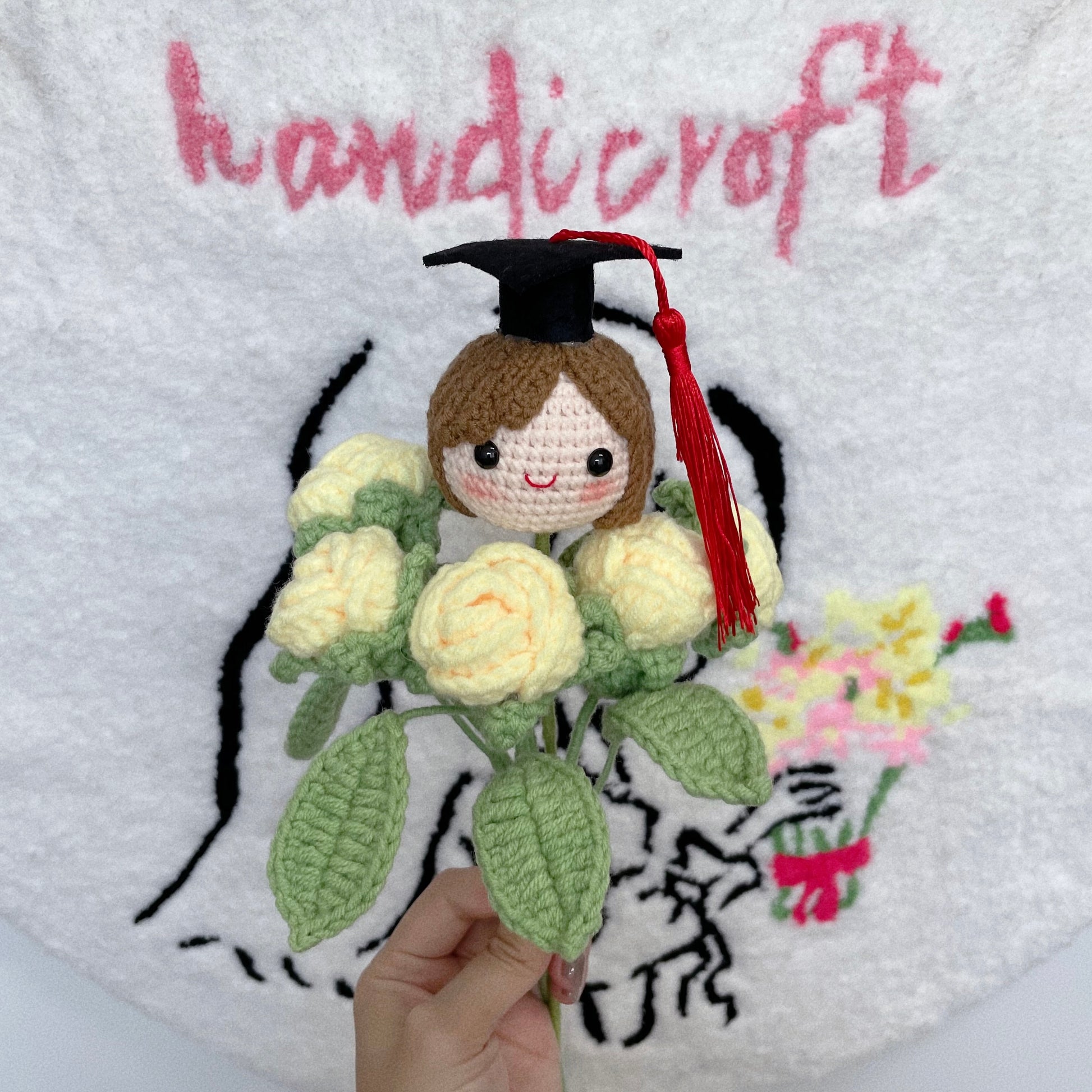 handicroft graduation flower bouquet grad & bloom girl with yellow flowers