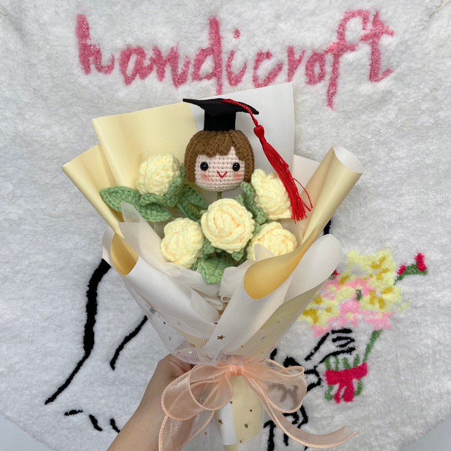 handicroft graduation flower bouquet grad & bloom girl with yellow flowers wrapped