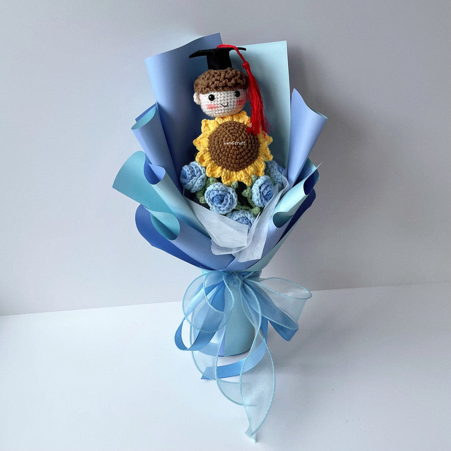 handicroft graduation flower bouquet grad & bloom ombre blue with sunflower