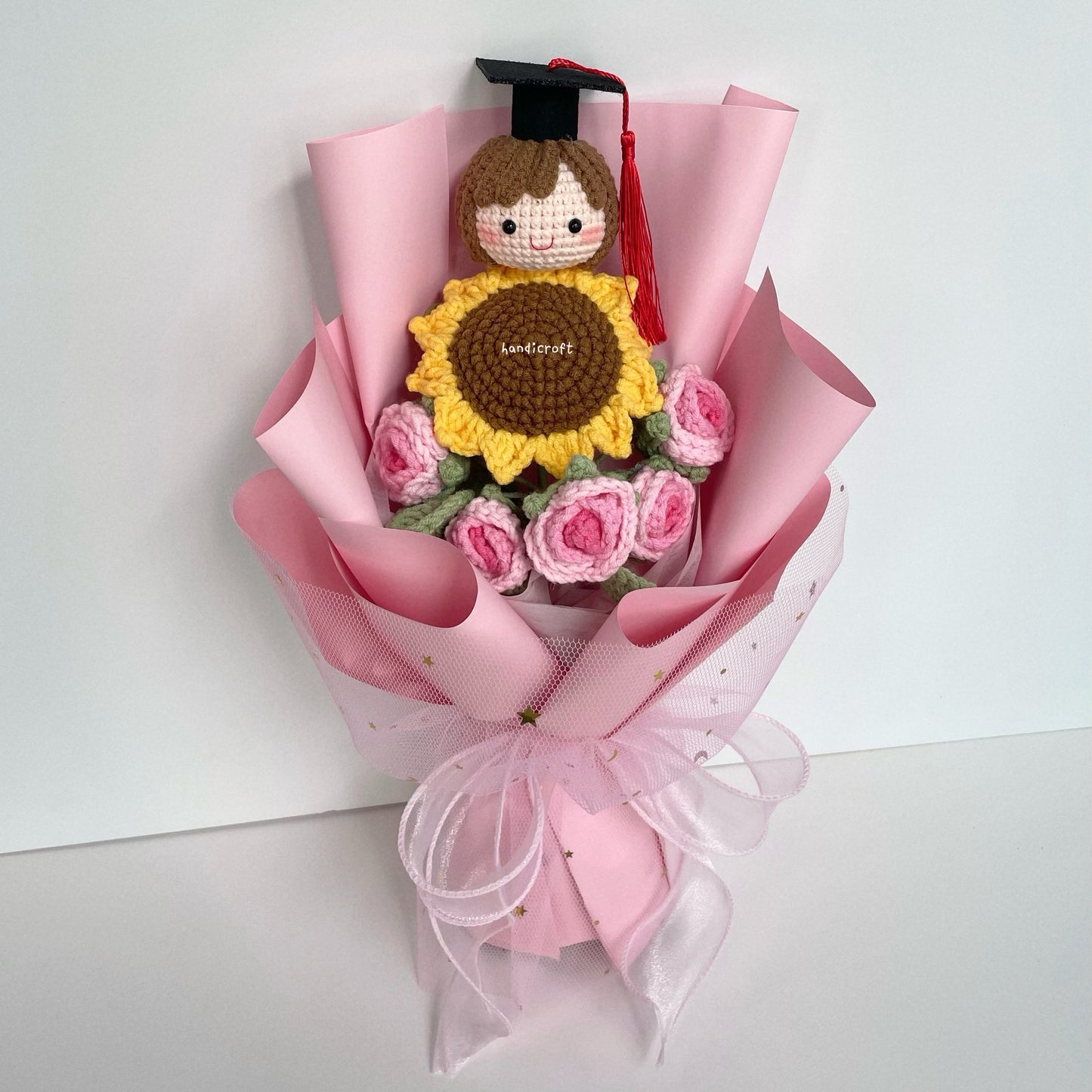 handicroft graduation flower bouquet grad & bloom ombre pink with sunflower