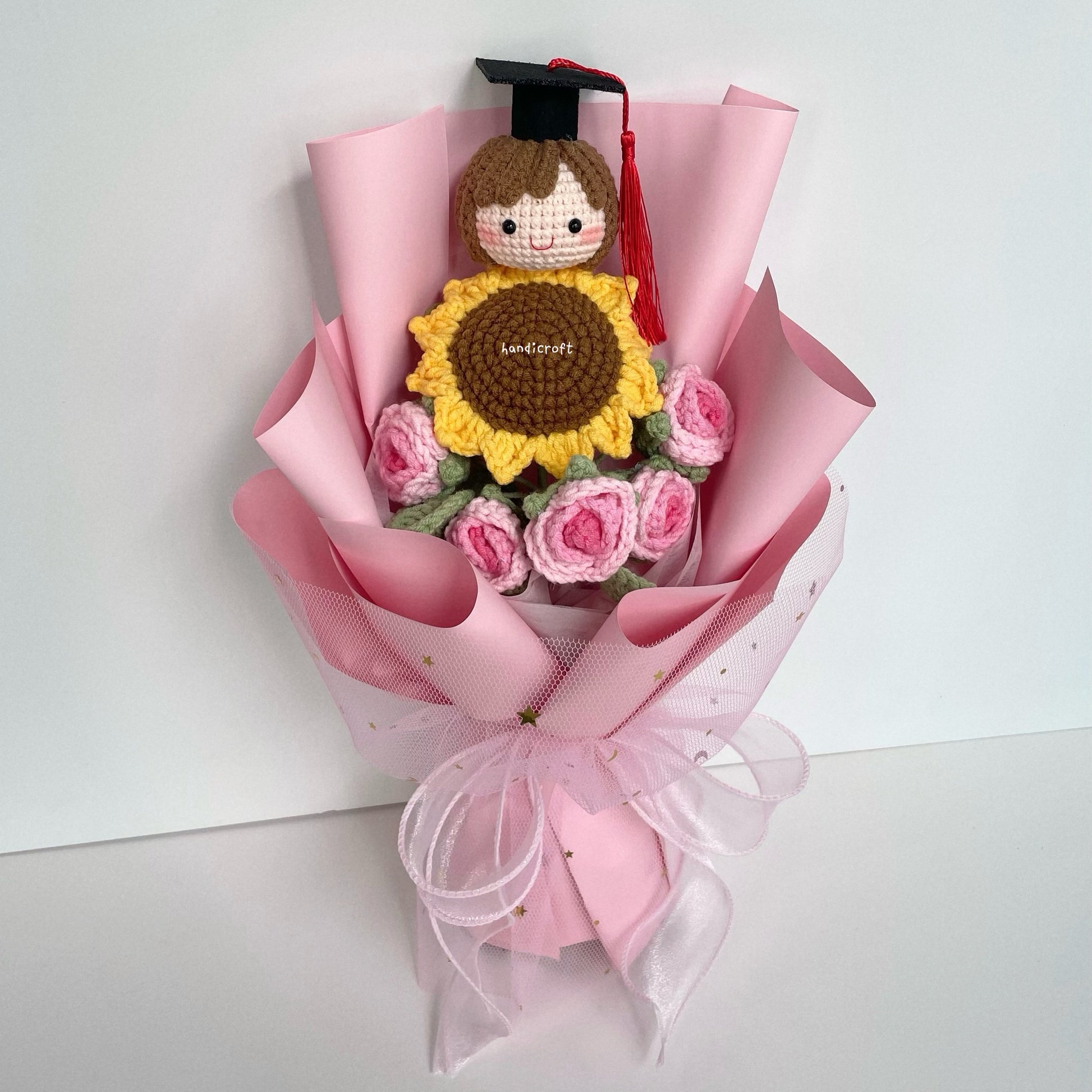 handicroft graduation flower bouquet grad & bloom ombre pink with sunflower