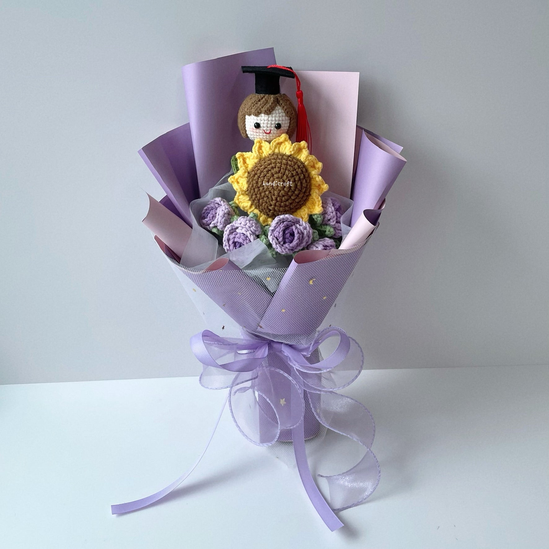 handicroft graduation flower bouquet grad & bloom ombre purple with sunflower