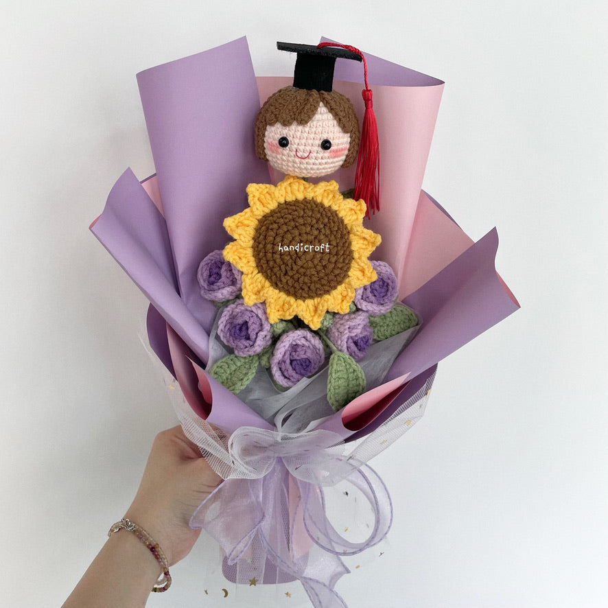 handicroft graduation flower bouquet grad & bloom ombre purple with sunflower