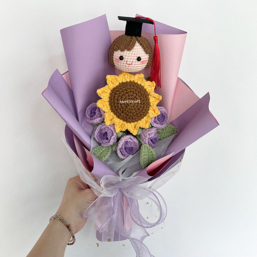 handicroft graduation flower bouquet grad & bloom ombre purple with sunflower