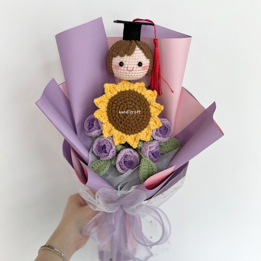 handicroft graduation flower bouquet grad & bloom ombre purple with sunflower