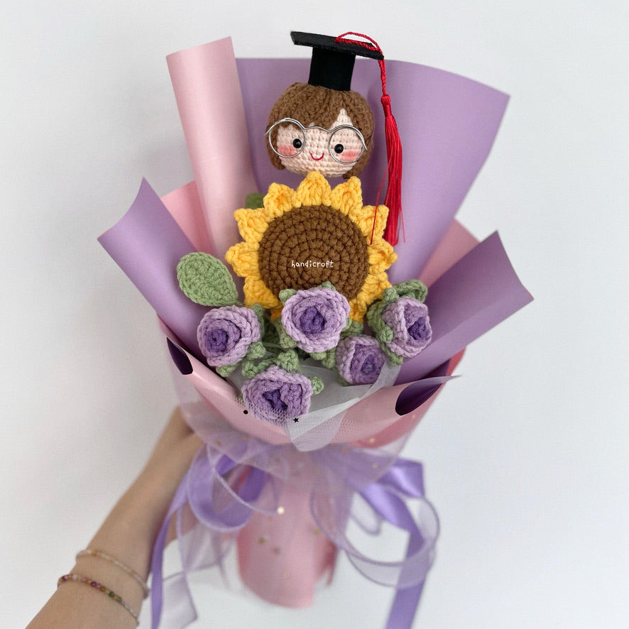 handicroft graduation flower bouquet grad & bloom ombre purple with sunflower