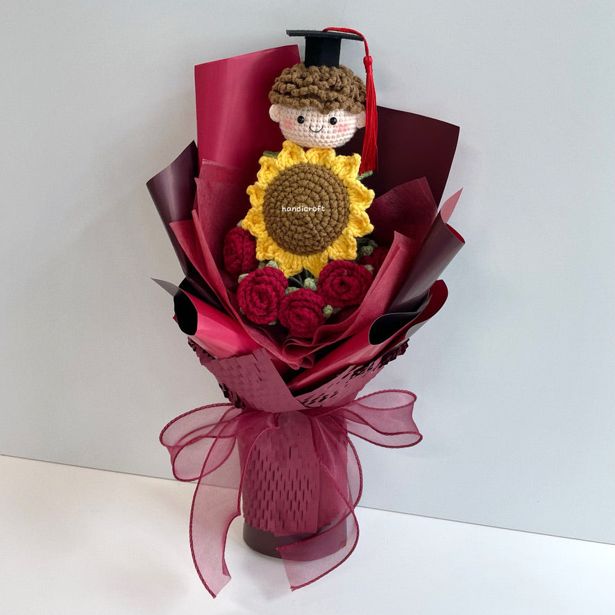 handicroft graduation flower bouquet grad & bloom wine red with sunflower