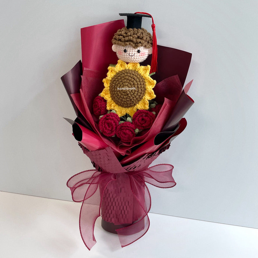 handicroft graduation flower bouquet grad & bloom wine red with sunflower