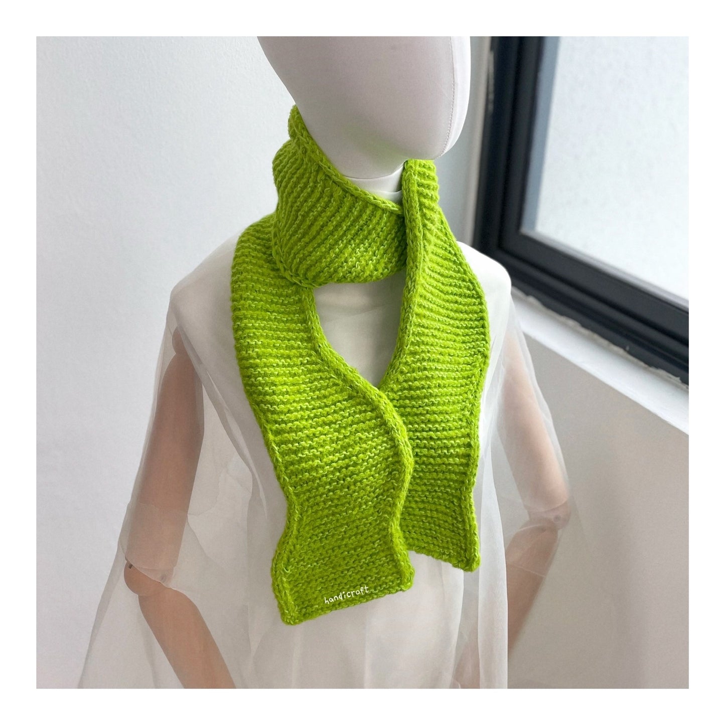 handicroft handmade bright apple green hand knitted scarf accessory waves of spring