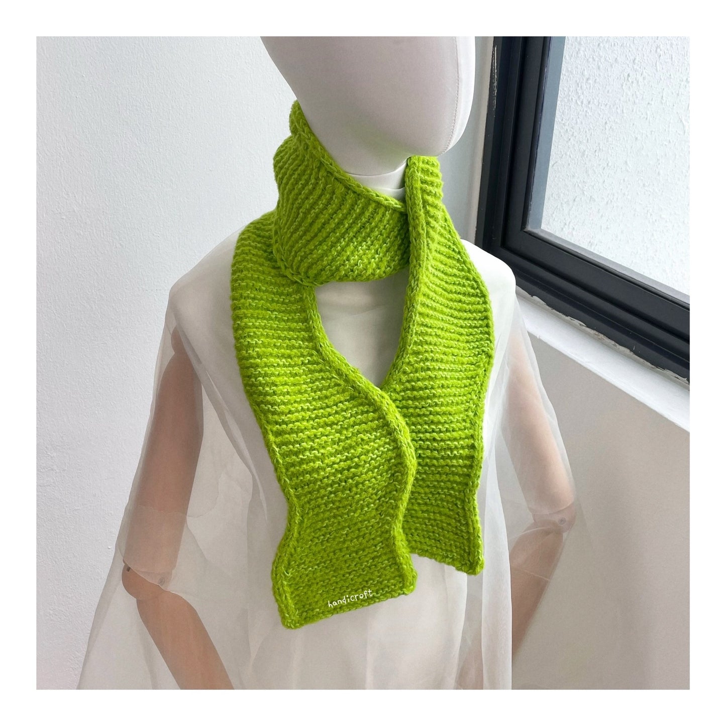 handicroft handmade bright apple green hand knitted scarf accessory waves of spring