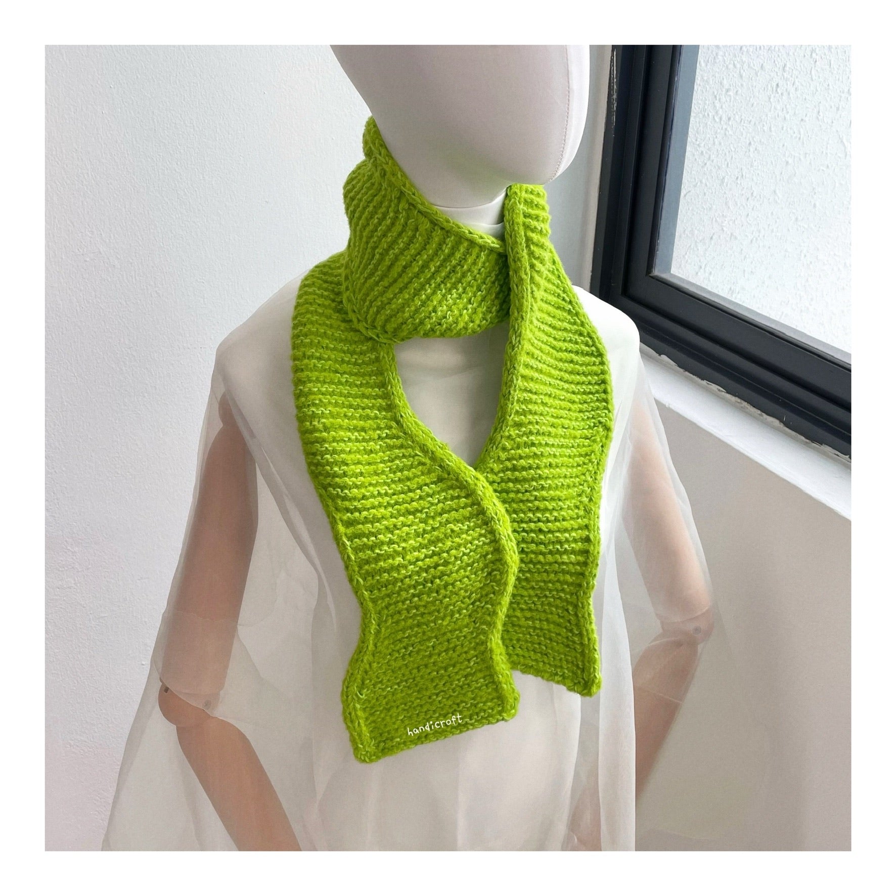 handicroft handmade bright apple green hand knitted scarf accessory waves of spring