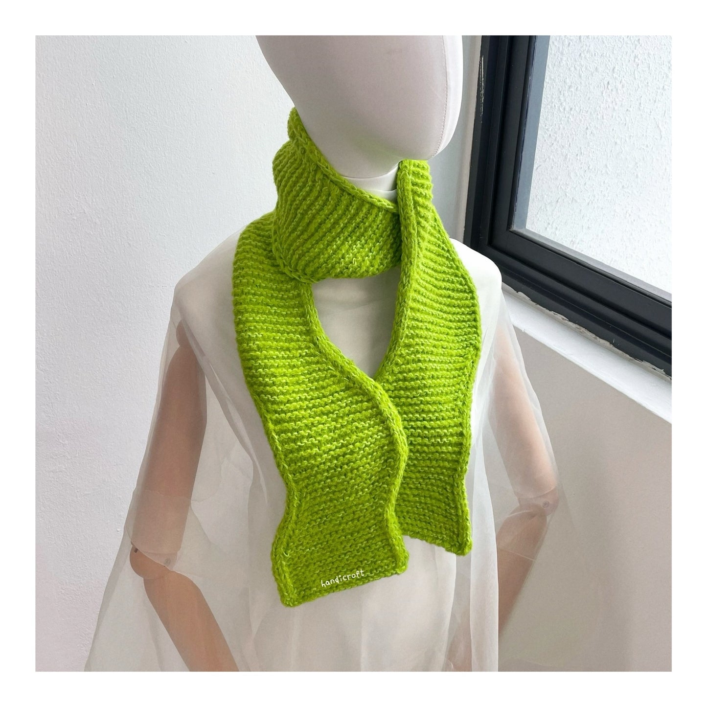 handicroft handmade bright apple green hand knitted scarf accessory waves of spring