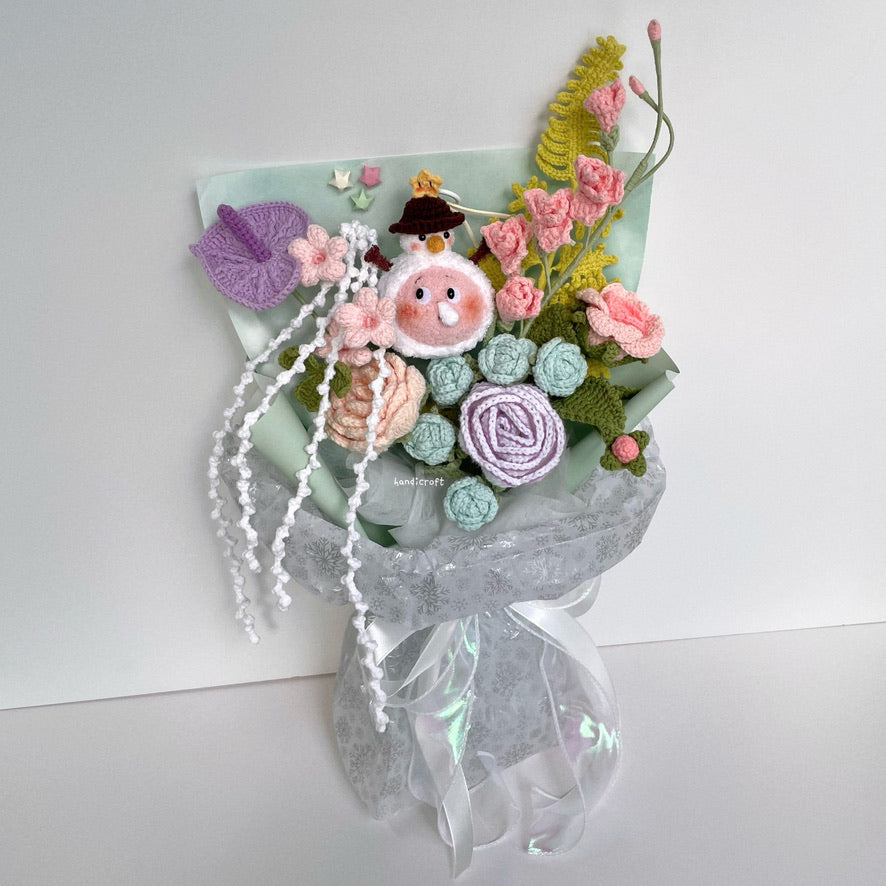 handicroft handmade crochet Pop Mart Twinkle Twinkle Snowman Friend The Gifts from Stars character pastel flower bouquet twinkle's winter wonderland