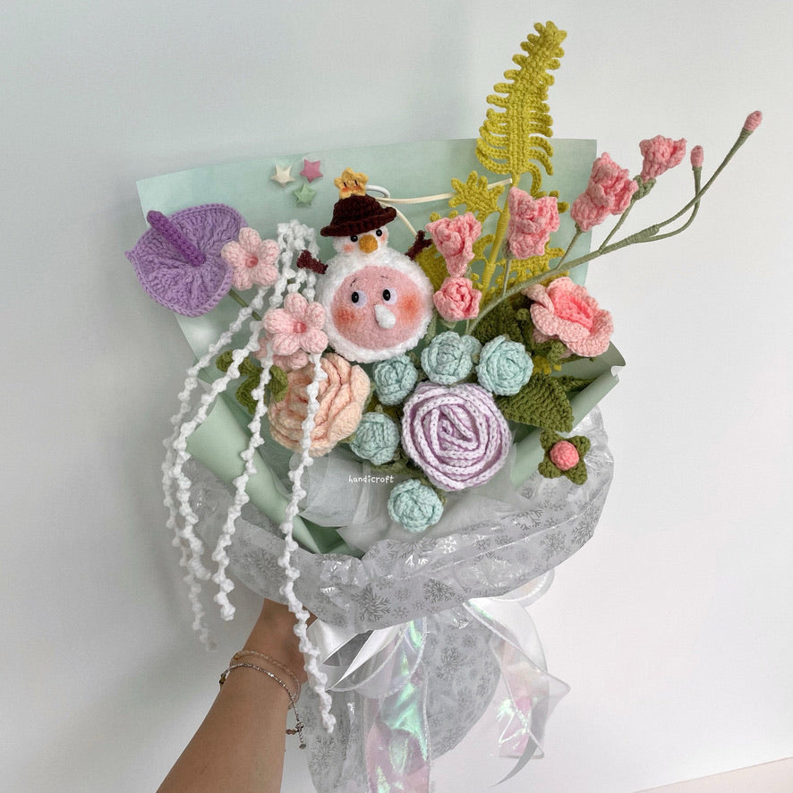 handicroft handmade crochet Pop Mart Twinkle Twinkle Snowman Friend The Gifts from Stars character pastel flower bouquet twinkle's winter wonderland