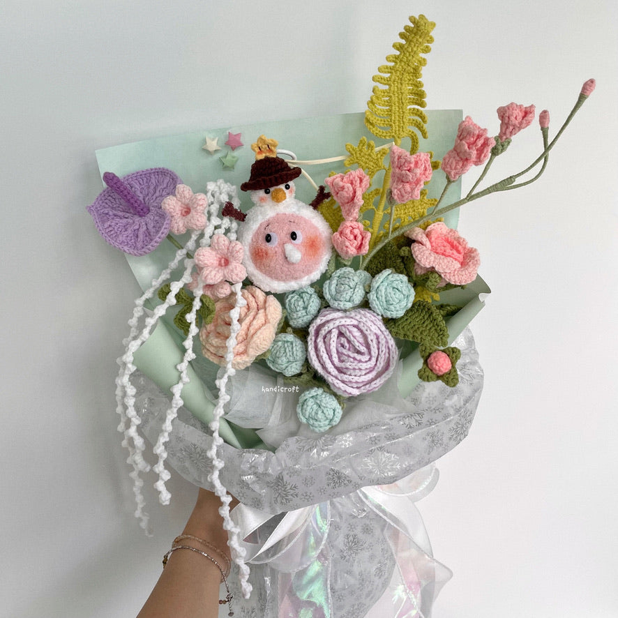 handicroft handmade crochet Pop Mart Twinkle Twinkle Snowman Friend The Gifts from Stars character pastel flower bouquet twinkle's winter wonderland