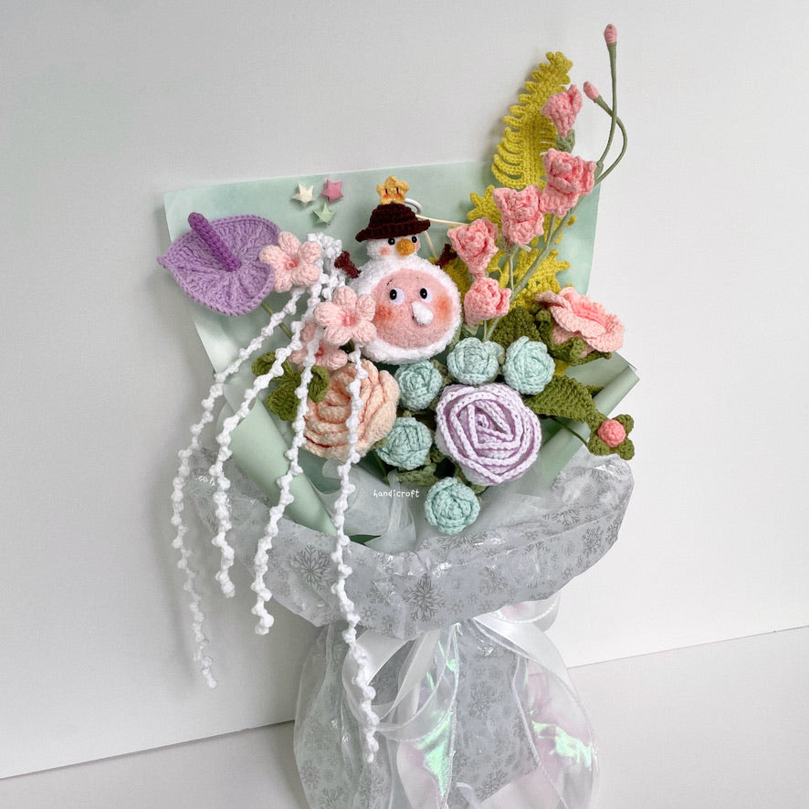 handicroft handmade crochet Pop Mart Twinkle Twinkle Snowman Friend The Gifts from Stars character pastel flower bouquet twinkle's winter wonderland