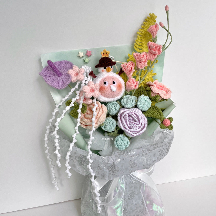 handicroft handmade crochet Pop Mart Twinkle Twinkle Snowman Friend The Gifts from Stars character pastel flower bouquet twinkle's winter wonderland