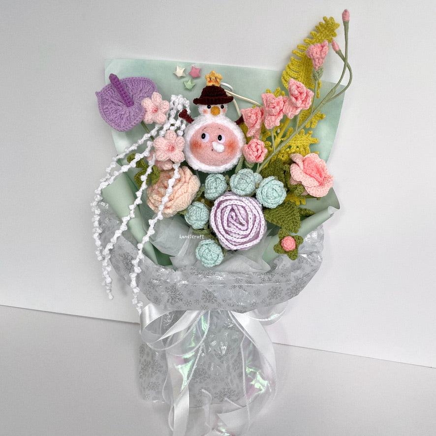 handicroft handmade crochet Pop Mart Twinkle Twinkle Snowman Friend The Gifts from Stars character pastel flower bouquet twinkle's winter wonderland
