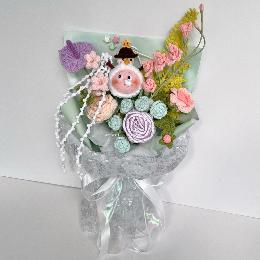 handicroft handmade crochet Pop Mart Twinkle Twinkle Snowman Friend The Gifts from Stars character pastel flower bouquet twinkle's winter wonderland