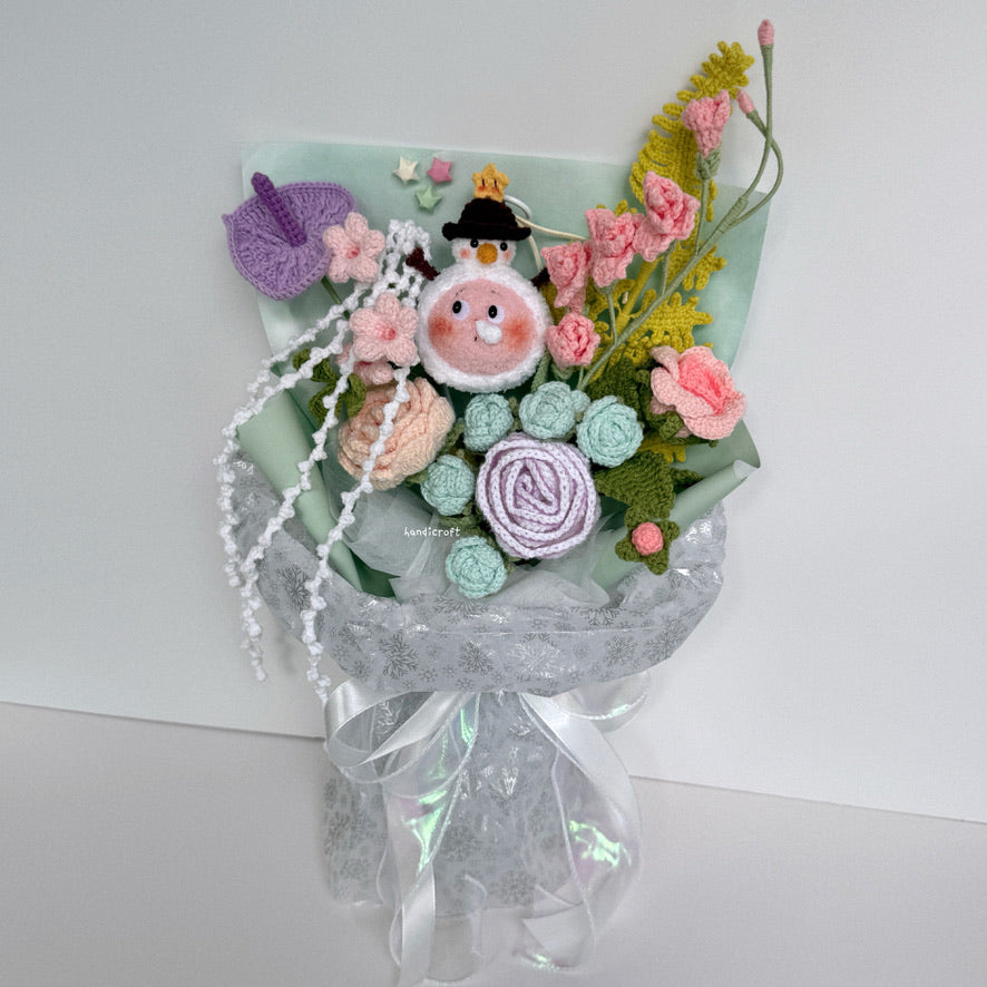 handicroft handmade crochet Pop Mart Twinkle Twinkle Snowman Friend The Gifts from Stars character pastel flower bouquet twinkle's winter wonderland