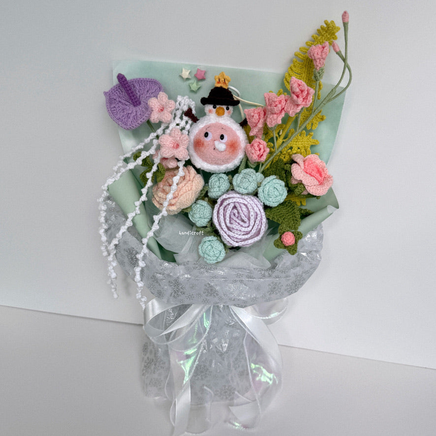 handicroft handmade crochet Pop Mart Twinkle Twinkle Snowman Friend The Gifts from Stars character pastel flower bouquet twinkle's winter wonderland