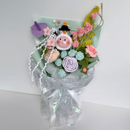handicroft handmade crochet Pop Mart Twinkle Twinkle Snowman Friend The Gifts from Stars character pastel flower bouquet twinkle's winter wonderland