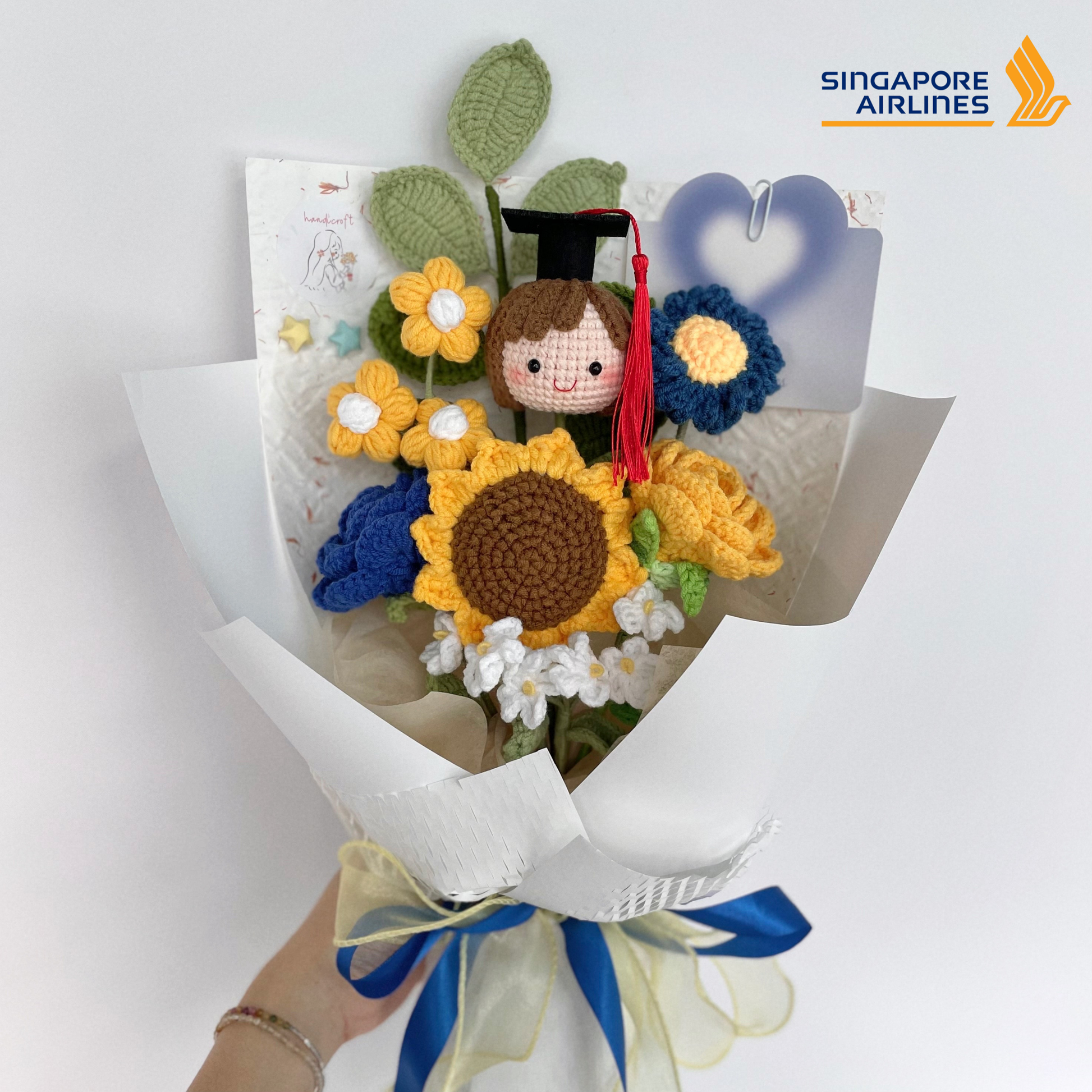 handicroft handmade crochet SIA SQ  Singapore Airlines Cabin Crew Graduation Ceremony graduation flower bouquet bloom above the clouds