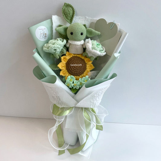 handicroft handmade crochet alien pastel flower bouquet bloom from another galaxy green