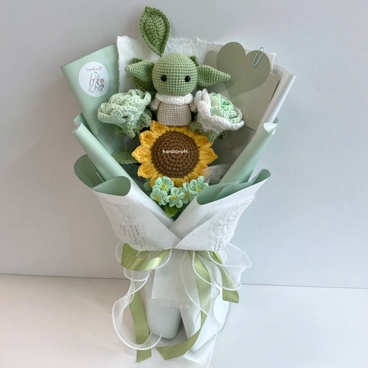 handicroft handmade crochet alien pastel flower bouquet bloom from another galaxy green