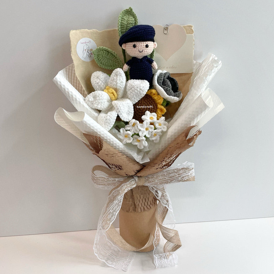 handicroft handmade crochet army soldier SCDF SPF flower bouquet POP ORD field duty: protector