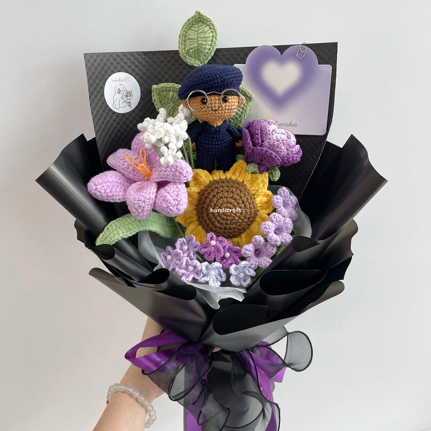 handicroft handmade crochet army soldier SCDF SPF flower bouquet POP ORD in service always black edition skin shade #2 purple