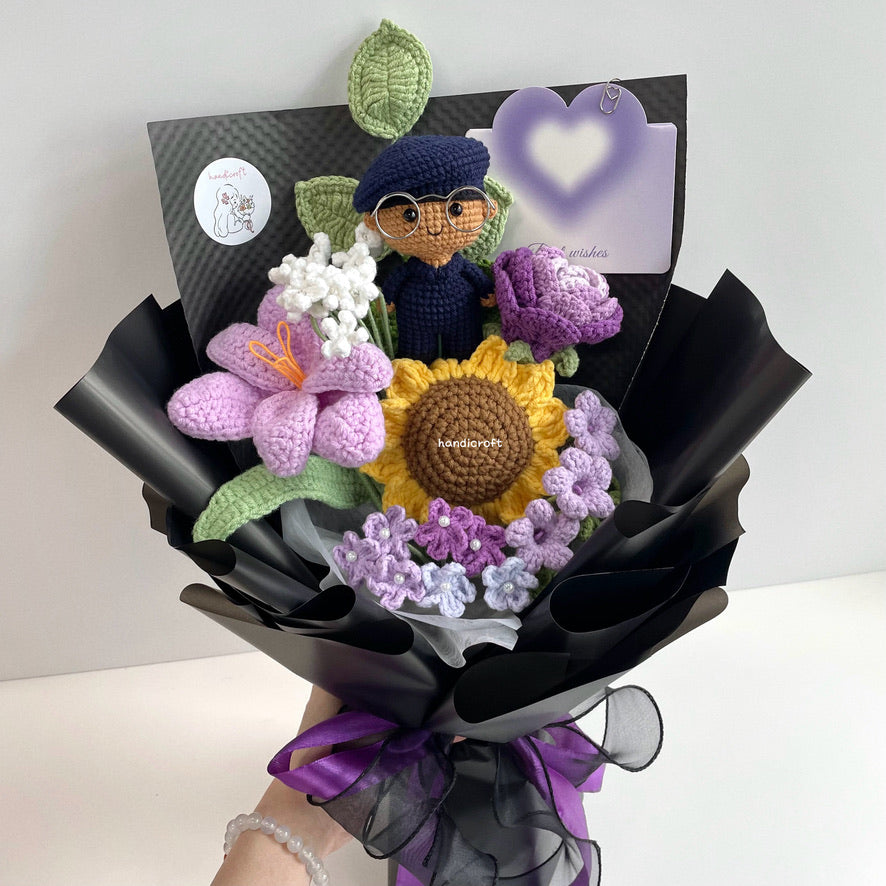 handicroft handmade crochet army soldier SCDF SPF flower bouquet POP ORD in service always black edition skin shade #2 purple
