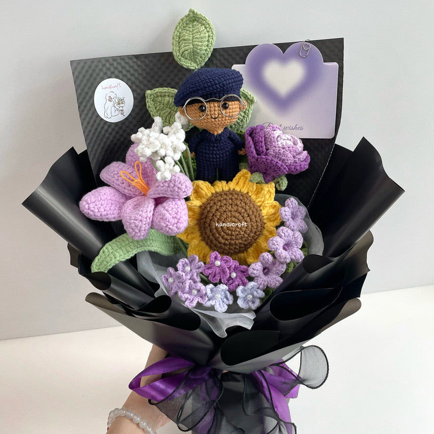 handicroft handmade crochet army soldier SCDF SPF flower bouquet POP ORD in service always black edition skin shade #2 purple