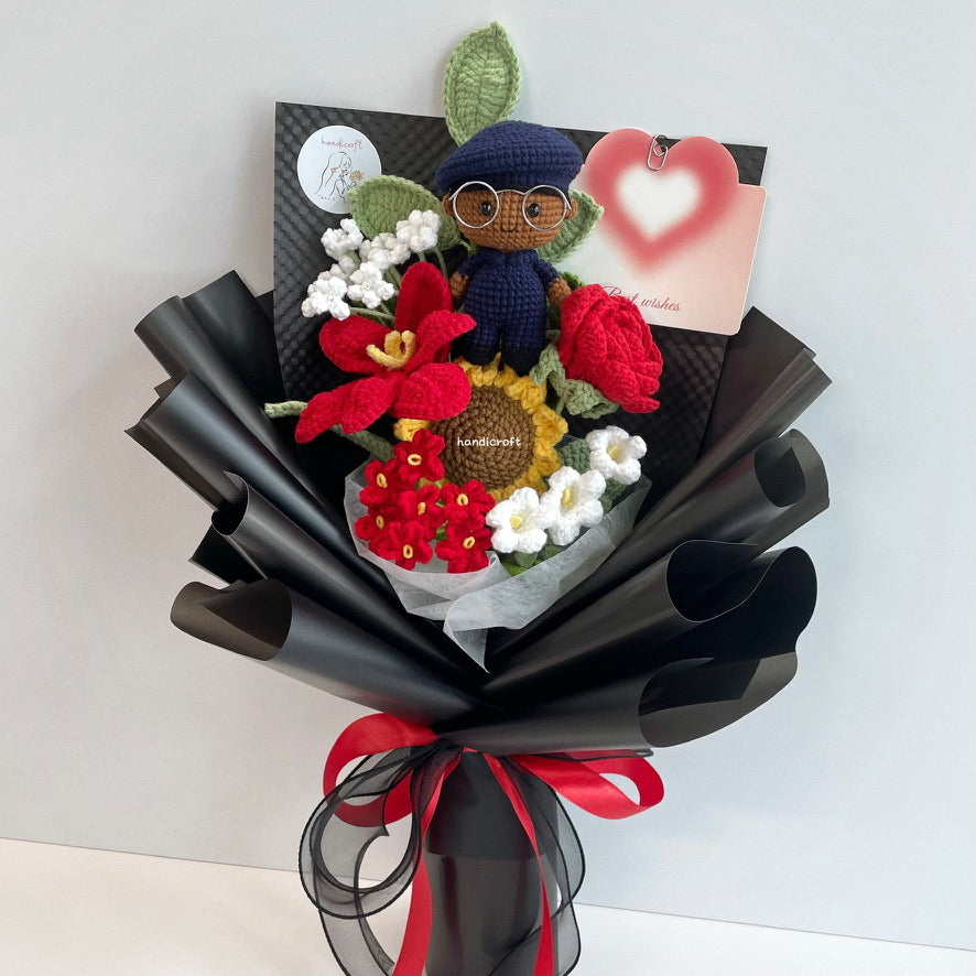 handicroft handmade crochet army soldier SCDF SPF flower bouquet POP ORD in service always black edition skin shade #3 red