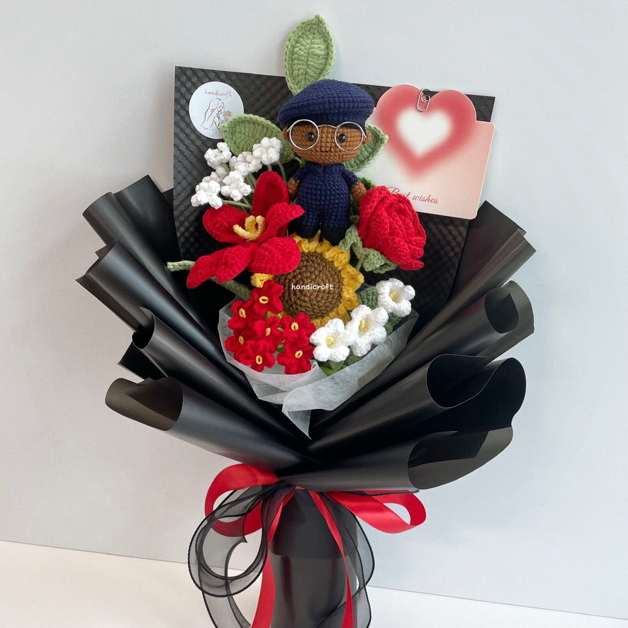 handicroft handmade crochet army soldier SCDF SPF flower bouquet POP ORD in service always black edition skin shade #3 red
