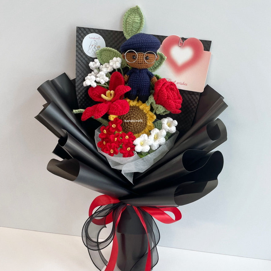 handicroft handmade crochet army soldier SCDF SPF flower bouquet POP ORD in service always black edition skin shade #3 red