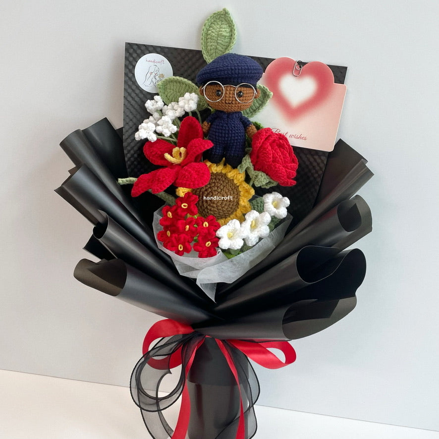 handicroft handmade crochet army soldier SCDF SPF flower bouquet POP ORD in service always black edition skin shade #3 red