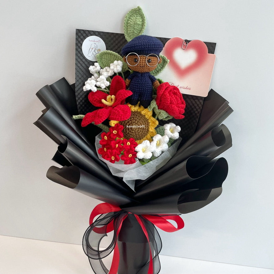 handicroft handmade crochet army soldier SCDF SPF flower bouquet POP ORD in service always black edition skin shade #3 red