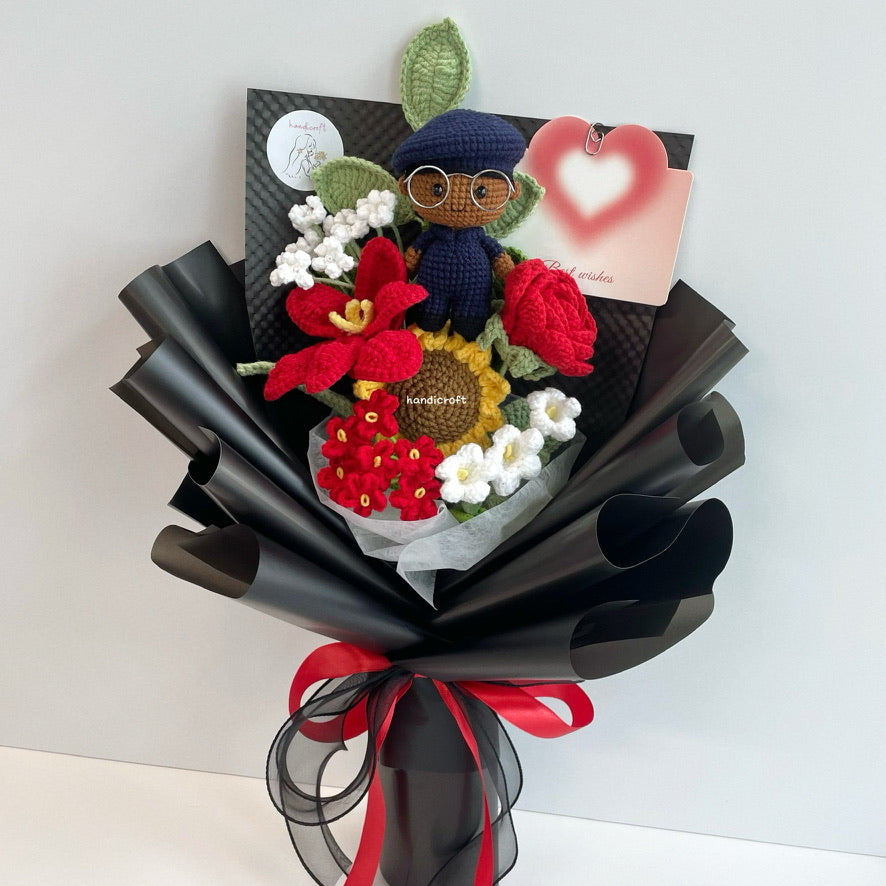 handicroft handmade crochet army soldier SCDF SPF flower bouquet POP ORD in service always black edition skin shade #3 red