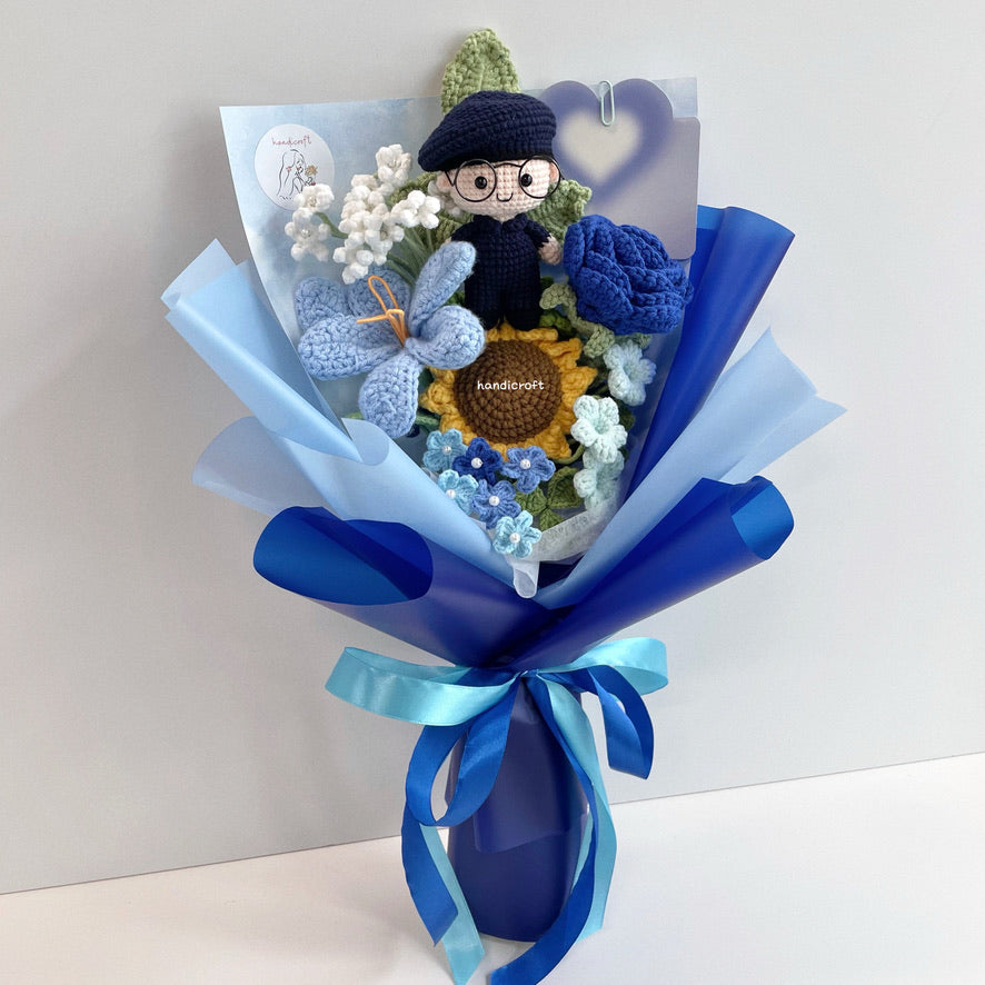 小物 FAF(FAKE AS FLOWERS) Shoulder strap BLUE handicroft handmade crochet army flower bouquet - in service always