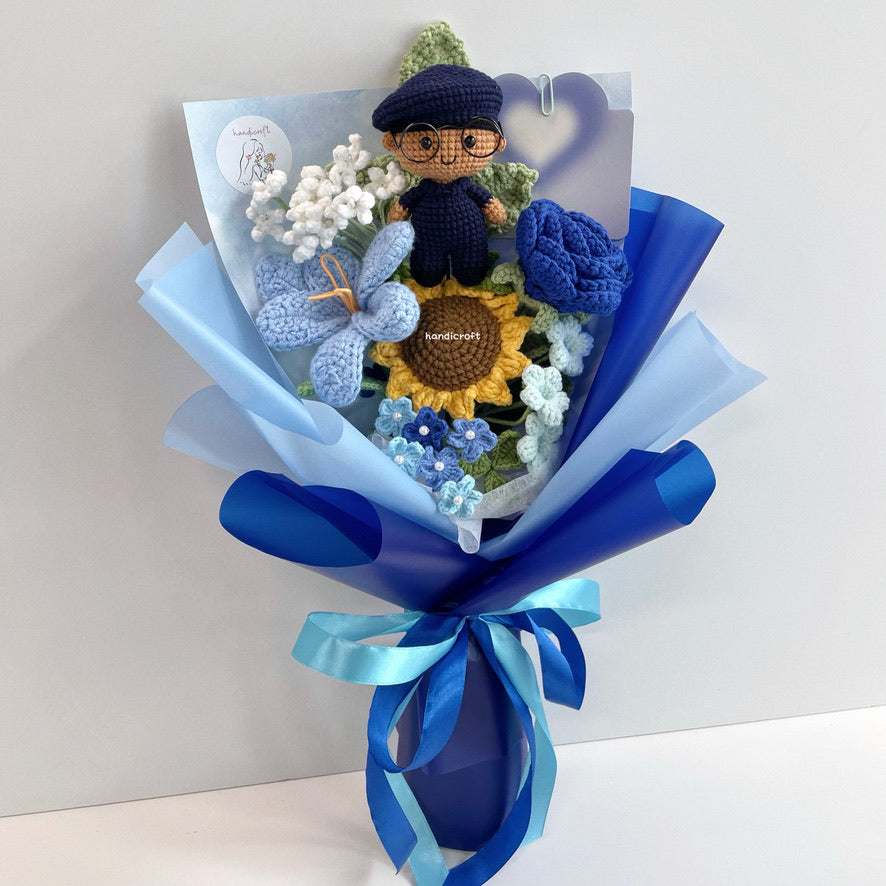 handicroft handmade crochet army soldier SCDF SPF flower bouquet POP ORD in service always skin shade #2 blue