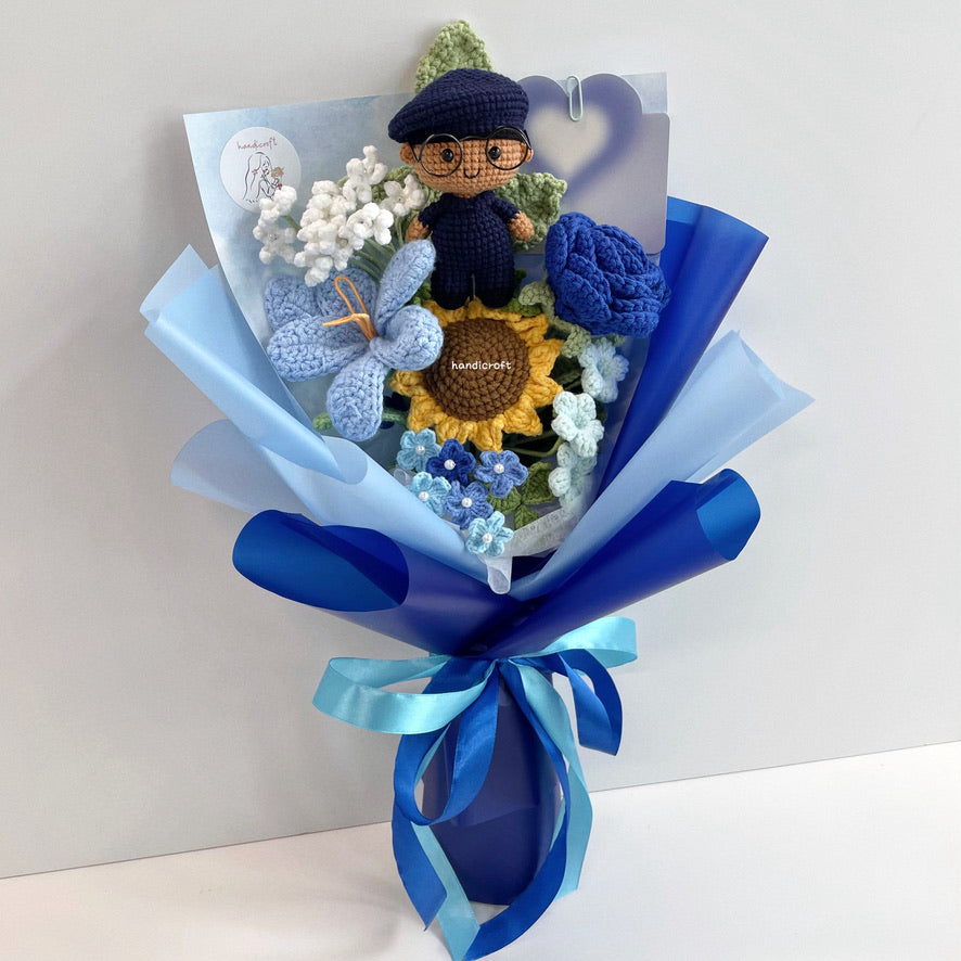 handicroft handmade crochet army soldier SCDF SPF flower bouquet POP ORD in service always skin shade #2 blue