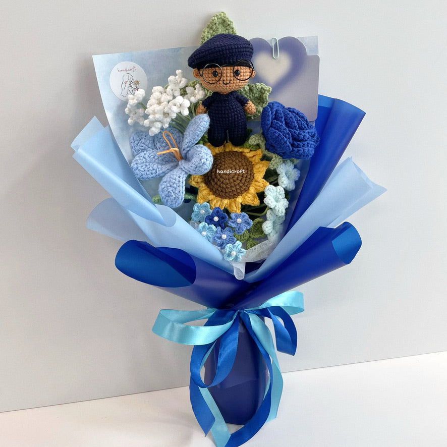 handicroft handmade crochet army soldier SCDF SPF flower bouquet POP ORD in service always skin shade #2 blue