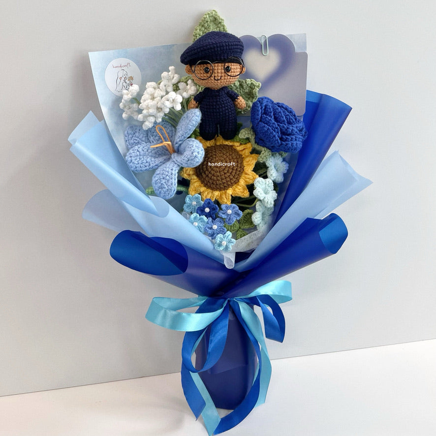 handicroft handmade crochet army soldier SCDF SPF flower bouquet POP ORD in service always skin shade #2 blue
