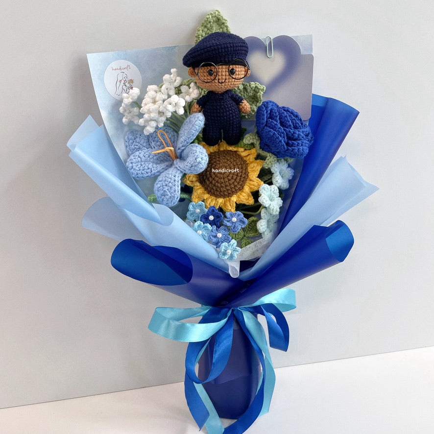 handicroft handmade crochet army soldier SCDF SPF flower bouquet POP ORD in service always skin shade #2 blue