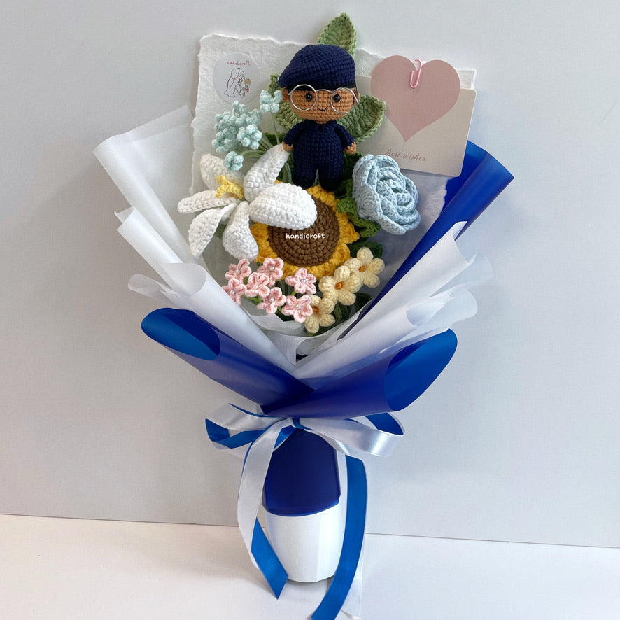 handicroft handmade crochet army soldier SCDF SPF flower bouquet POP ORD pastel oath of duty skin shade #2